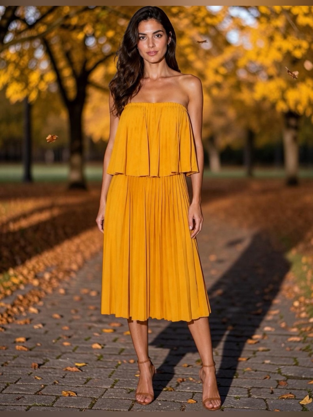 bebe XS Mustard Yellow Pleated Strapless Off Shoulder Mini Dress